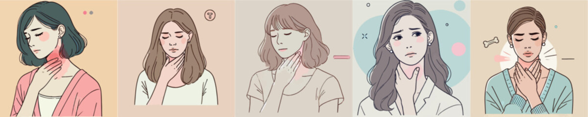 Vector collection of men and women with sore throats