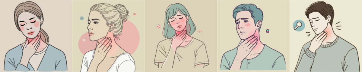 Vector collection of men and women with sore throats