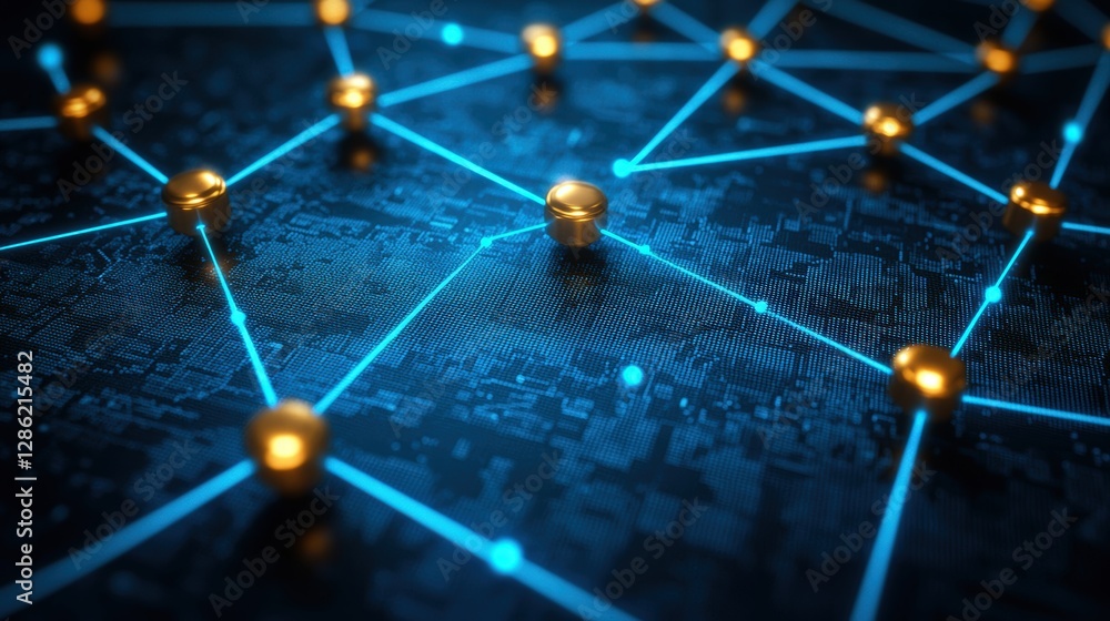 Poster a complex circuit board featuring numerous illuminated lights in diverse colors and arrangements