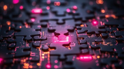 Fototapeta premium Tech puzzle; illuminated core, circuit board