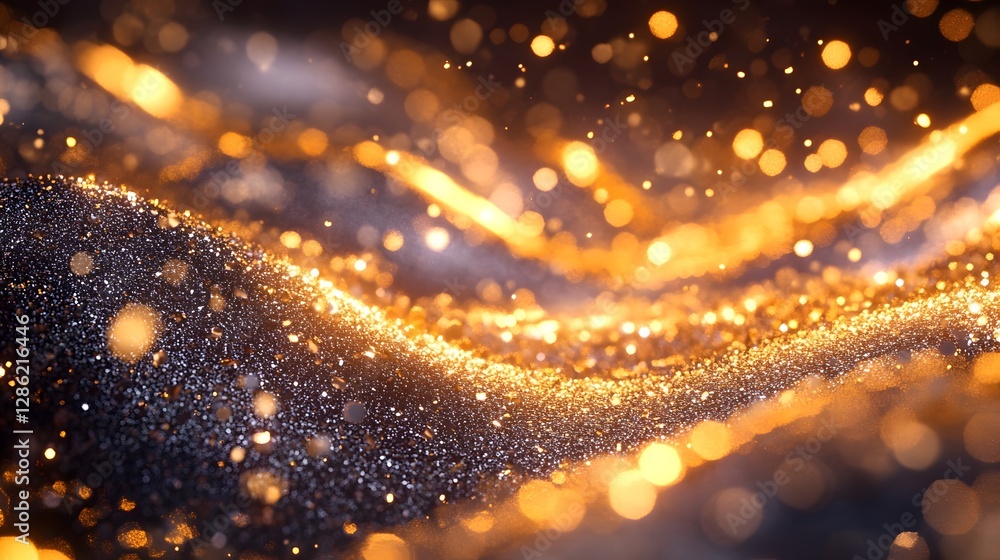 Poster glittering golden lights shimmering and sparkling in the darkness creating a magical and luminous ab