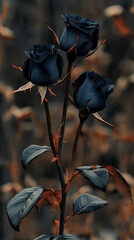 Three Blue Roses Three unique blue roses on a single stem stand tall, making a statement of love and affection for a special occasion.