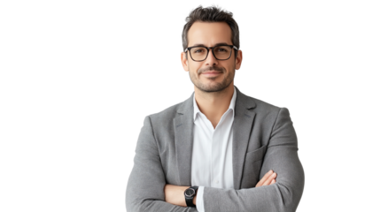 Portrait of a handsome  smiling businessman isolated on transparent background  cut out