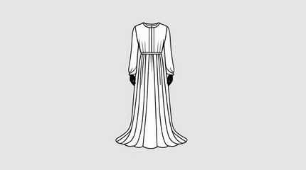Elegant Long Sleeve Gown Sketch for Fashion Designers and Illustrators