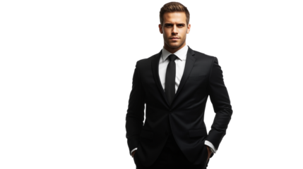 Portrait of a handsome  smiling businessman isolated on transparent background  cut out