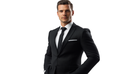 Portrait of a handsome  smiling businessman isolated on transparent background  cut out