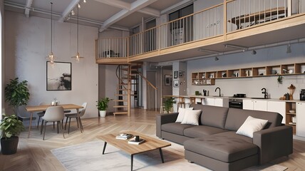 Anime Modern comfortable apartment studio living room interior