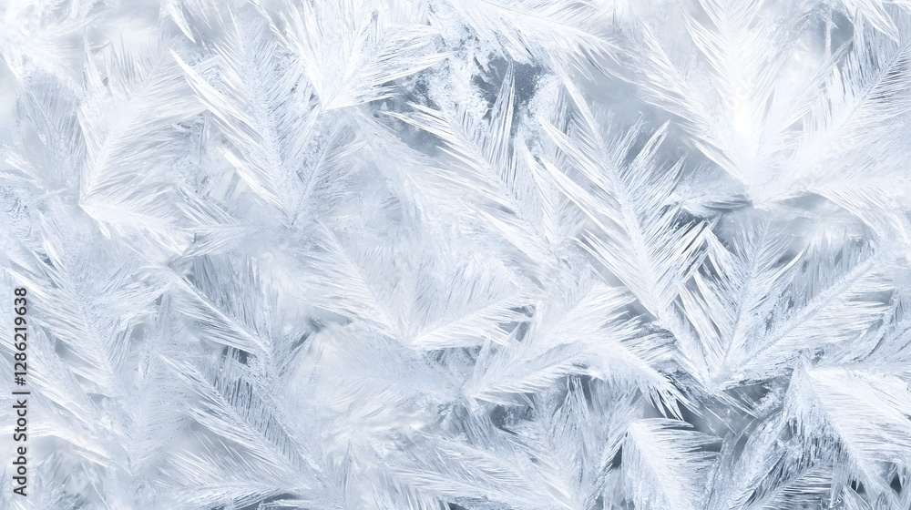 Aufkleber close up of intricate feather like frost patterns forming stunning winter artwork on a glass surface