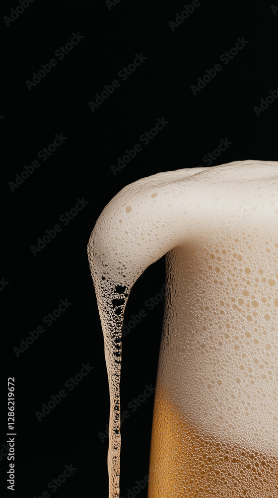 Poster golden cascade: a glass brimming with golden ale, overflowing with a luscious, frothy head, creating