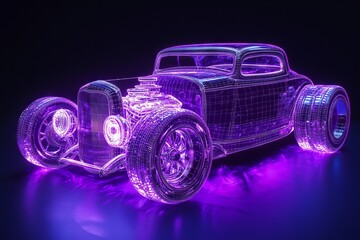 Naklejka premium Hot Rod Wireframe: Sleek, modern digital art of a classic car design.