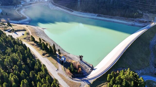 Aerial view of K&uuml;htai valley with the storage power plant for electricity production