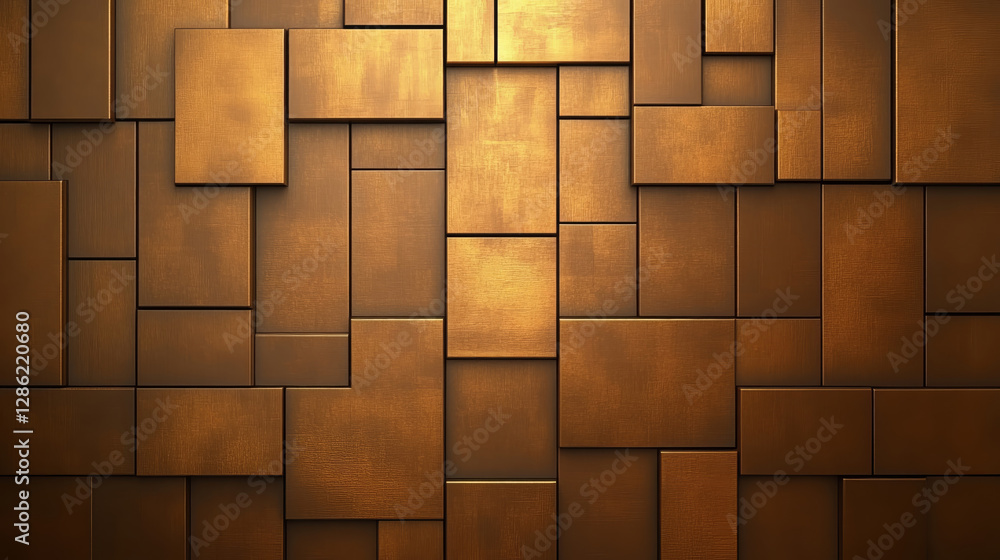 Poster luxurious abstract background featuring golden textured panels arranged in geometric pattern, creati