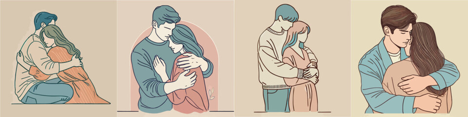 Vector of a couple hugging