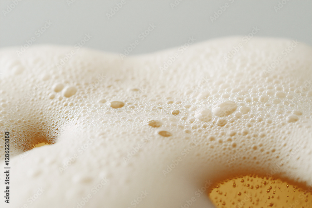 Poster golden foam: a close-up shot of frothy beer, capturing the creamy texture of the foam with its uniqu