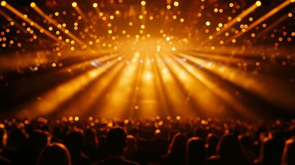 Golden Stage Lights Illuminate Concert Crowd