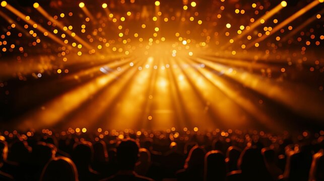 Golden Stage Lights Illuminate Concert Crowd