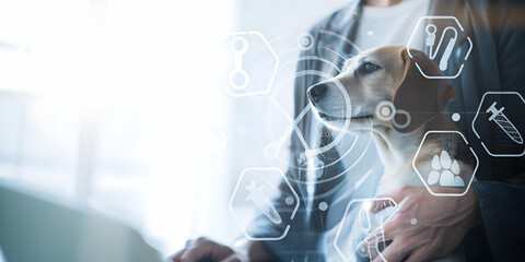 3D Flat Icon of Pet Owner with Digital Training Tools & Tech Overlay for Advanced Pet Training Solutions