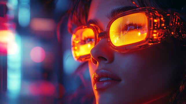 A futuristic social network where users interact in a metaverse, supported by AI-driven content, wearable tech, and 5G connectivity, 