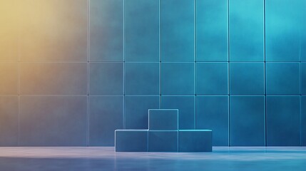 Moody blue and amber light illuminates sleek geometric platform. AI Generated