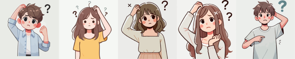Vector of a confused child scratching his head