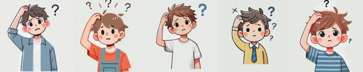 Vector of a confused child scratching his head