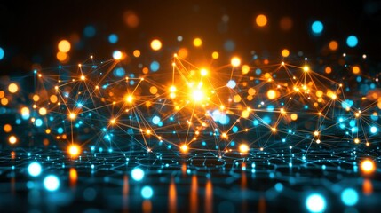 Obraz premium Dark background featuring an intricate arrangement of bright lights and geometric lines