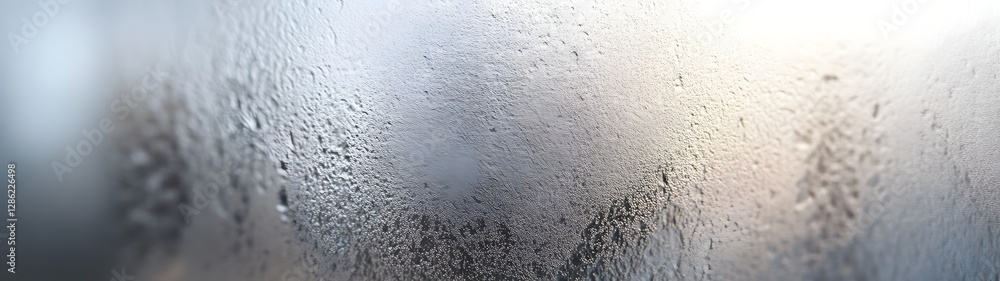 Fototapete Closeup view of abstract condensation patterns and water droplets forming on a cold windowpane creating a textural blurred and ethereal backdrop with a calming serene and minimalist aesthetic