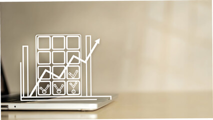 3D Flat Icon: Silhouette of Warehouse and Financial Statement in Double Exposure for Supply Chain Accounting - Ample Copy Space on Isolated White Background