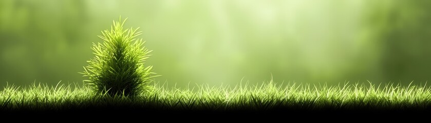 Fototapeta premium Tranquil green grass field with solitary small tree, a serene landscape photo serene