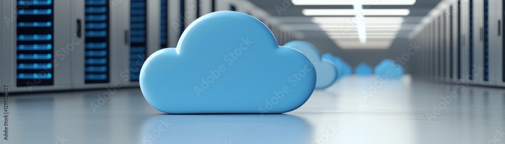 Poster cloud computing concept, cloud symbol inside server room data storage, network technology, and digit