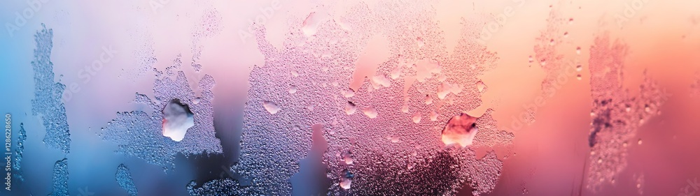 Aufkleber Colorful Droplets on Misty Glass Window with Blurry Backdrop  Abstract nature scene with dew rain or water splashes on a transparent surface creating a soft hazy and serene atmosphere