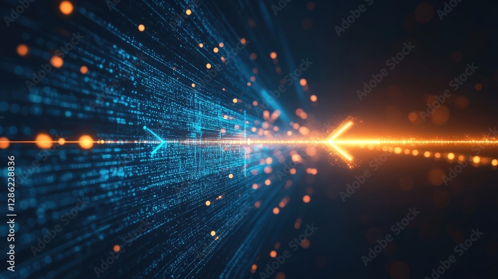 Poster digital data stream, futuristic arrow of information