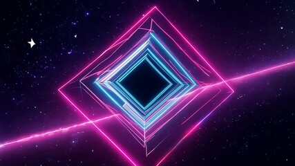 Dynamic neon geometric portal transforms in vibrant outer space.