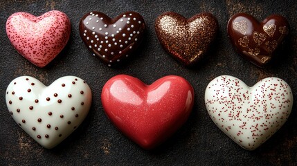 Obraz premium Assorted group of rich chocolate hearts perfect for gifting and celebratory occasions