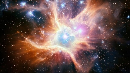 A quantum nebula pulses with unknown energy, forming intricate celestial fractals