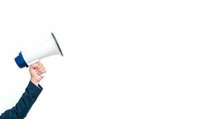 Fototapeta premium Hand Holding Megaphone Isolated on Transparent Background for Announcement Concept in Stock Photo