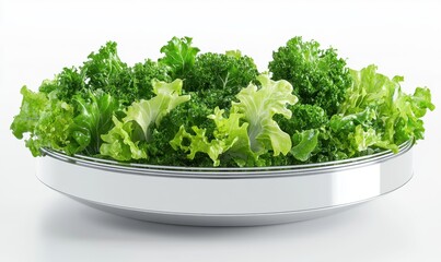 Fototapeta premium Fresh kale leaves in silver bowl on white background for healthy eating