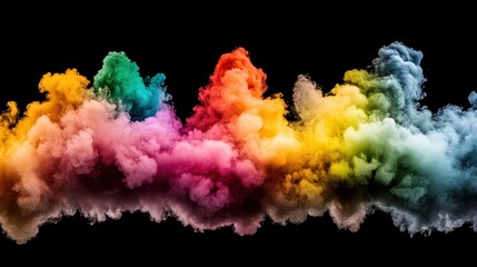 A vibrant explosion of colorful smoke creates a stunning visual effect against a dark background, blending hues of pink, blue, green, and yellow.