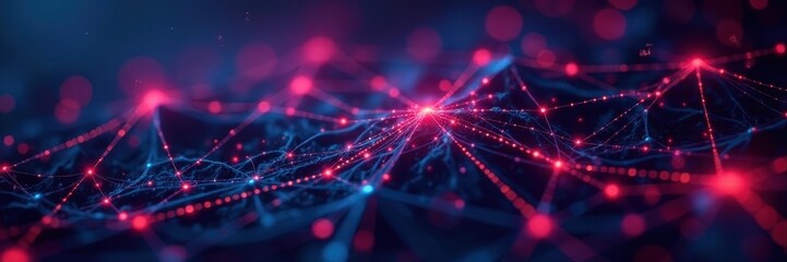 Complex digital network, vibrant nodes and lines, abstract tech background , glowing, science, background
