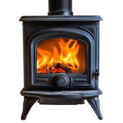 A Strong Gusty Flame from a Wood Burning Stove Isolated on Transparent Background