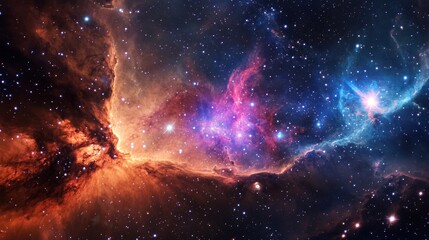 A deep-space horizon where constellations slowly shift and reshape in waves of nebula gas