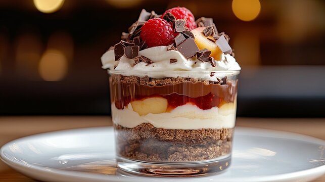 Delicious Layered Dessert With Raspberries And Chocolate