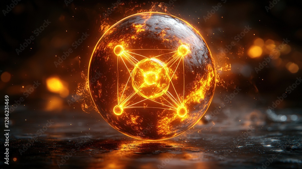 Poster impressive sphere featuring a central star design symbolizing unity and harmony