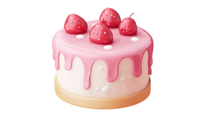 Delicious strawberry cake with pink icing and whipped cream on top garnished with fresh fruit