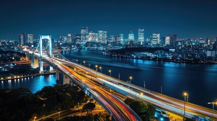 Fototapeta premium Rainbow Bridge at Night, Tokyo's Vibrant Metropolis