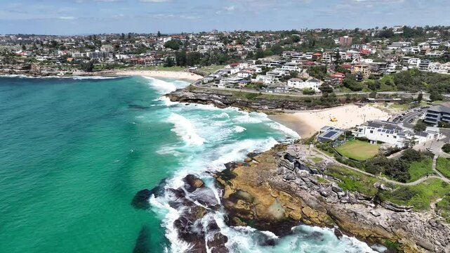 Sydney Coastline Tamarama Beach Aerial Surfers 4K Australia New South Wales
