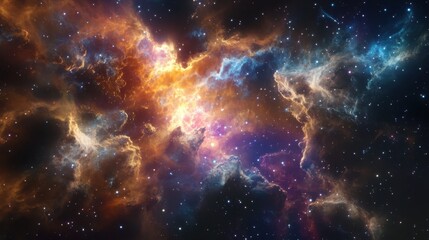 Naklejka premium A hyper-realistic AI-generated nebula, filled with synthetic cosmic structures and artificial stars