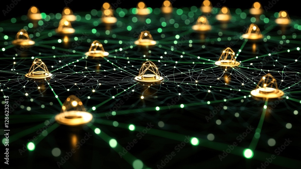 Poster mesmerizing abstract network of glowing lights on a dark background