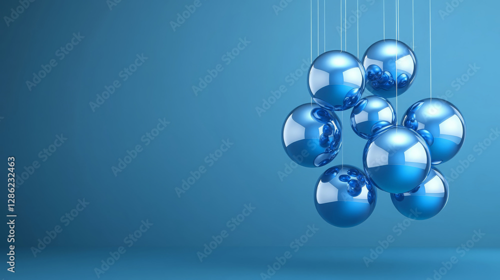 Aufkleber shiny blue spheres suspended in cluster against soft blue background create modern and artistic disp