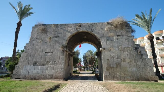 The historic Cleopatra gate in the Tarsus region. Mersin City,  Turkey country - 4k video